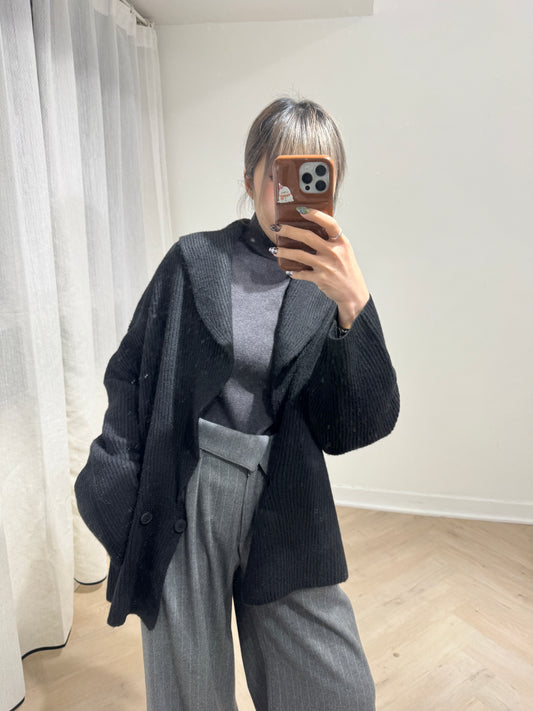有領中長冷線外套 ( 黑/灰 )