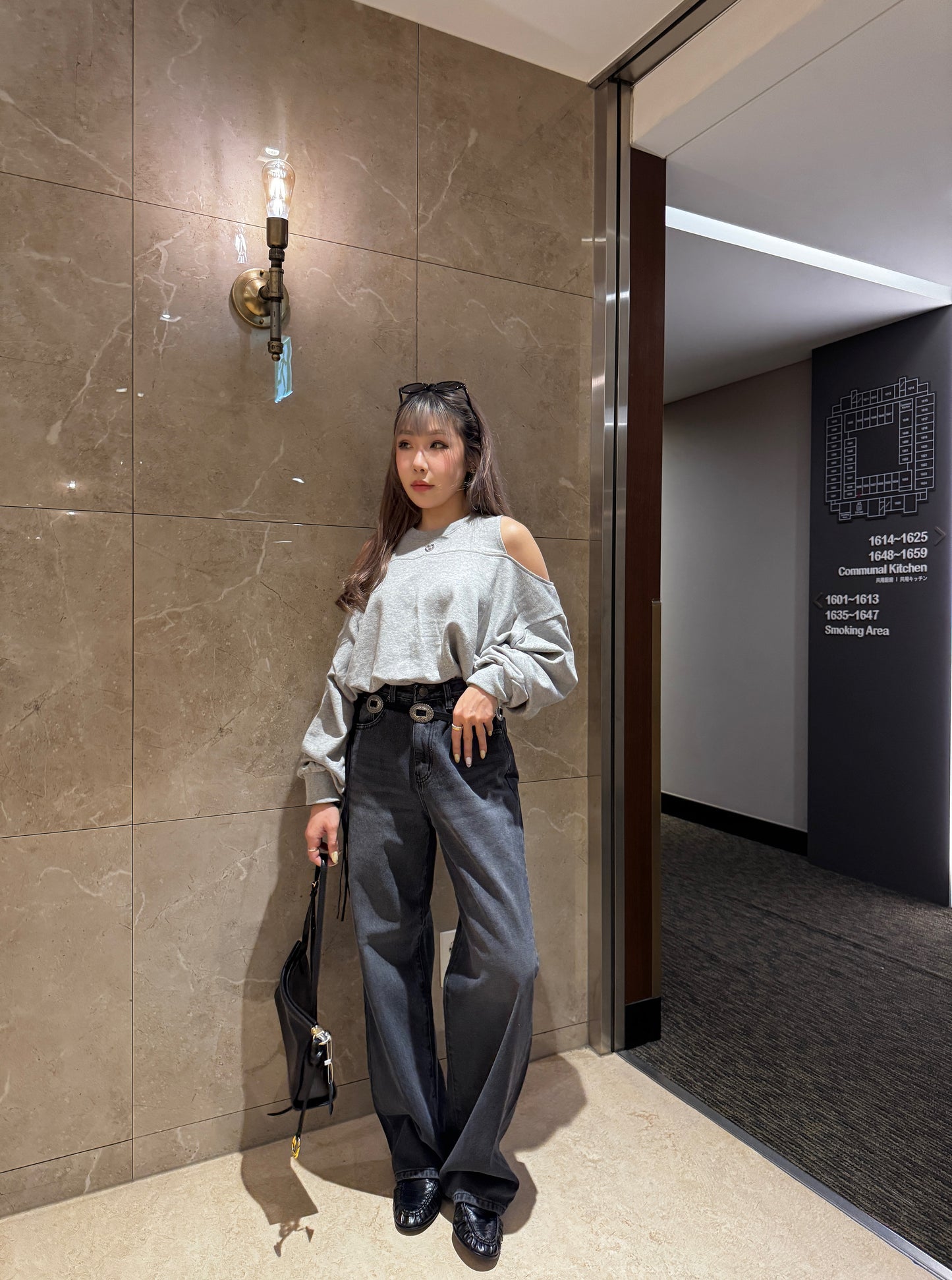 灰黑洗水直腳牛仔褲 ( S/M/L )