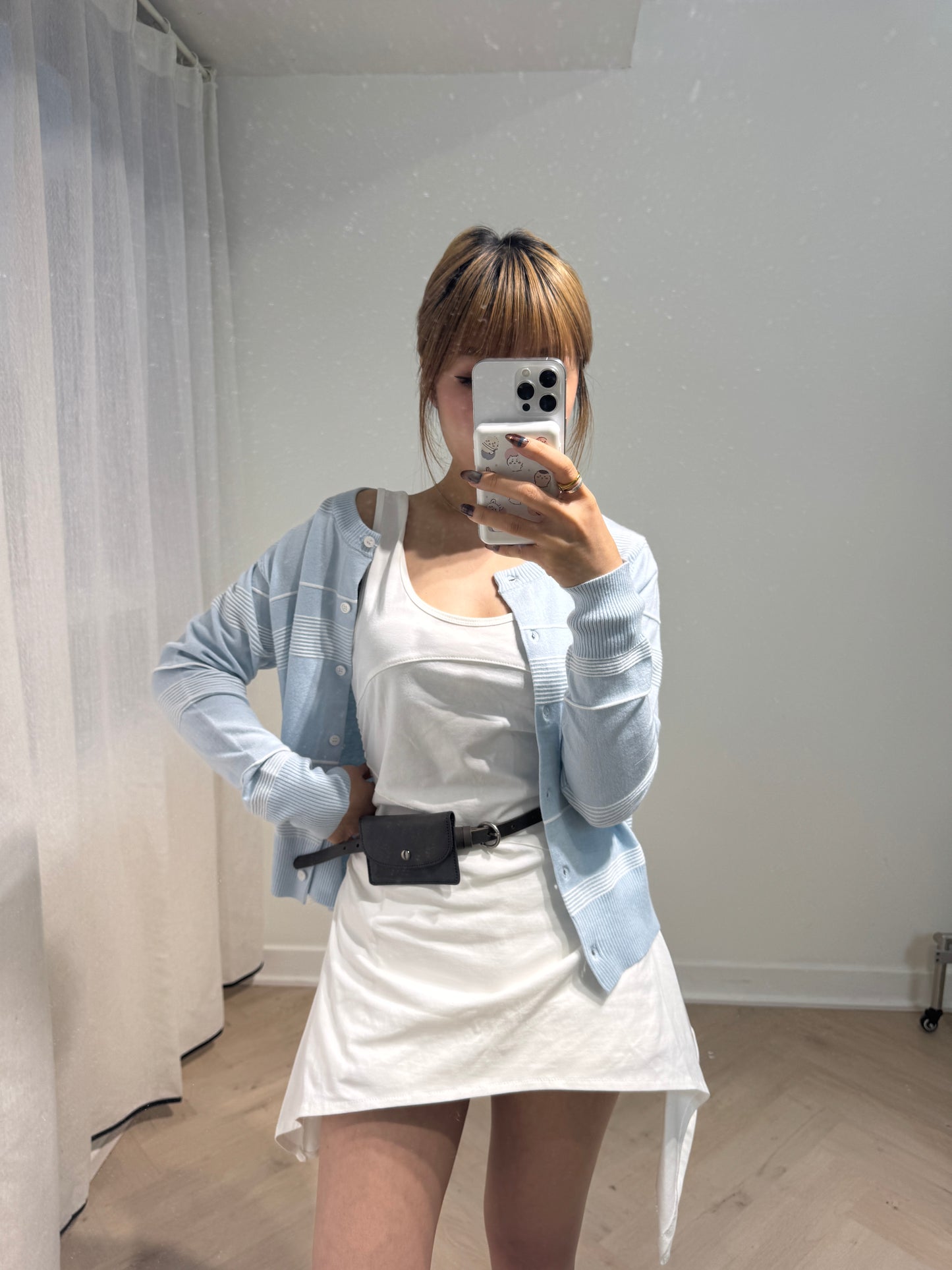 立體間條上衣外套 ( 粉藍/灰 )