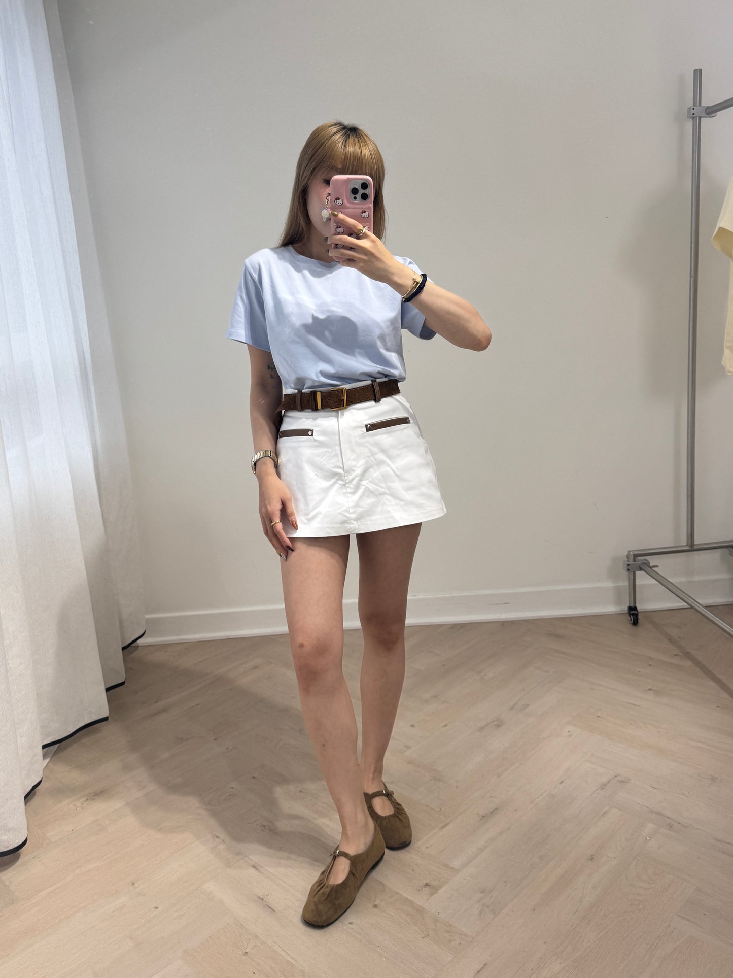 撞邊裙褲 ( 白/啡 )