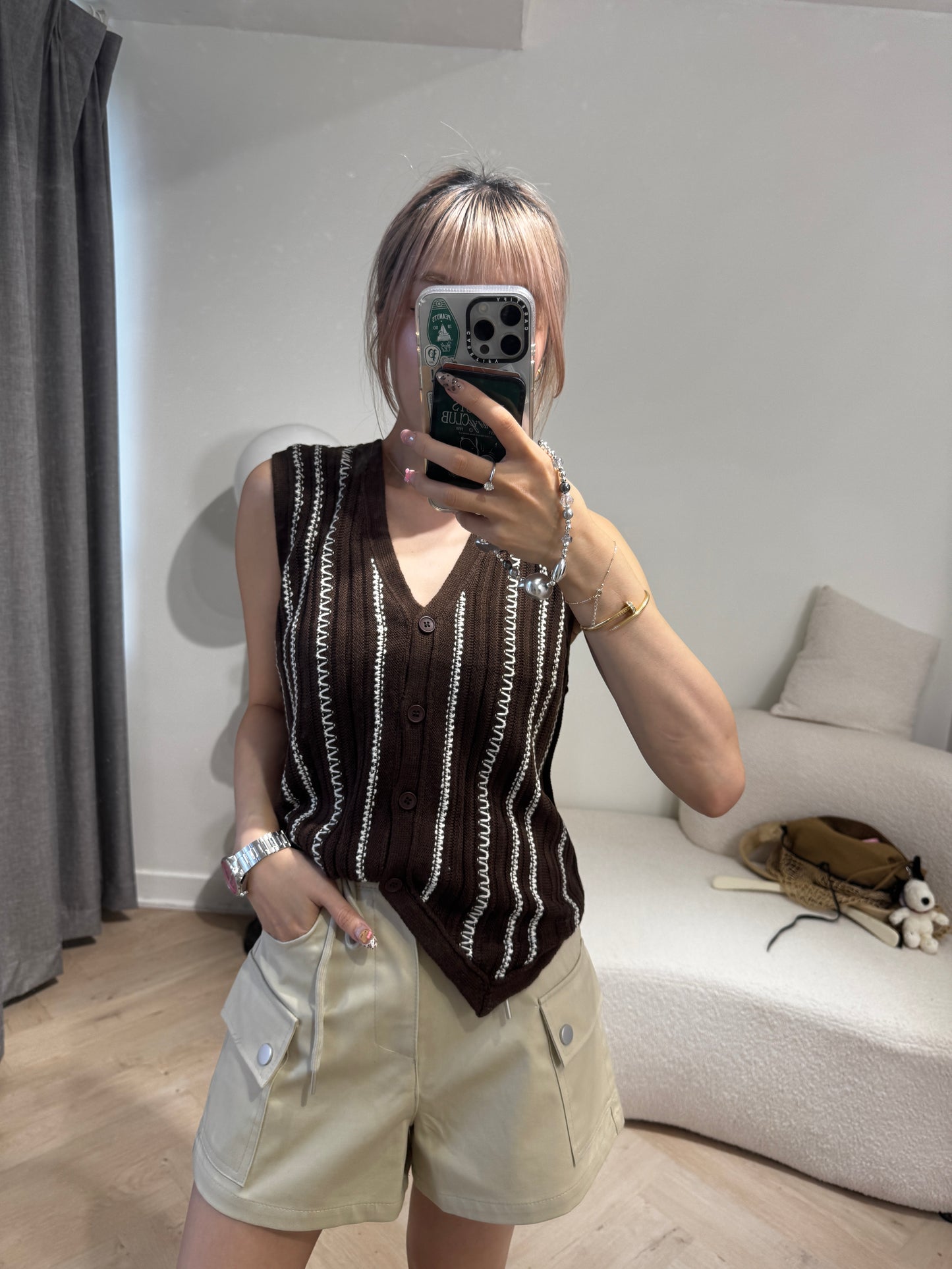 白線紋馬甲背心 ( 啡/寶藍 )