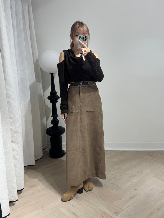 黑BELT口袋燈芯絨直裙 ( 深藍/啡 )