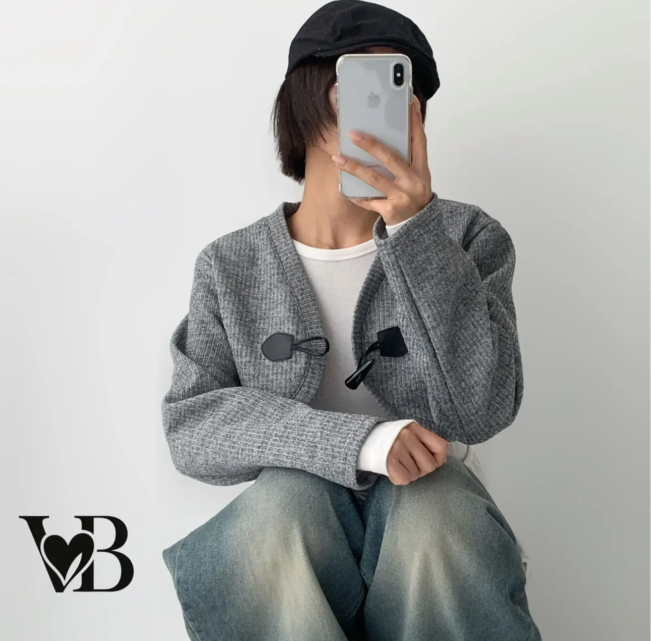 牛角扣線料短外套 ( 黑/灰/啡 )