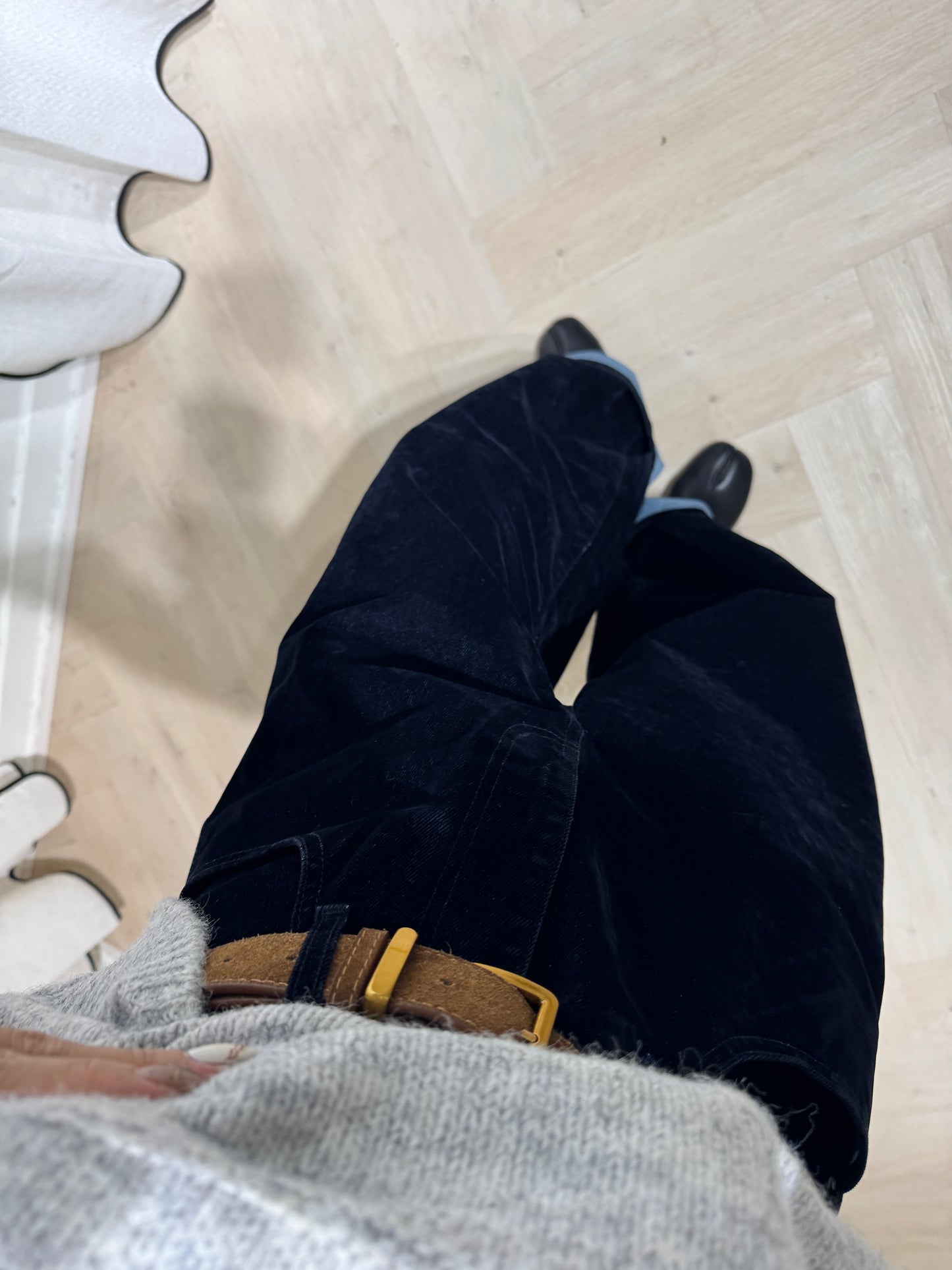 厚挺絨面長牛仔褲 ( 深啡/寶藍 )