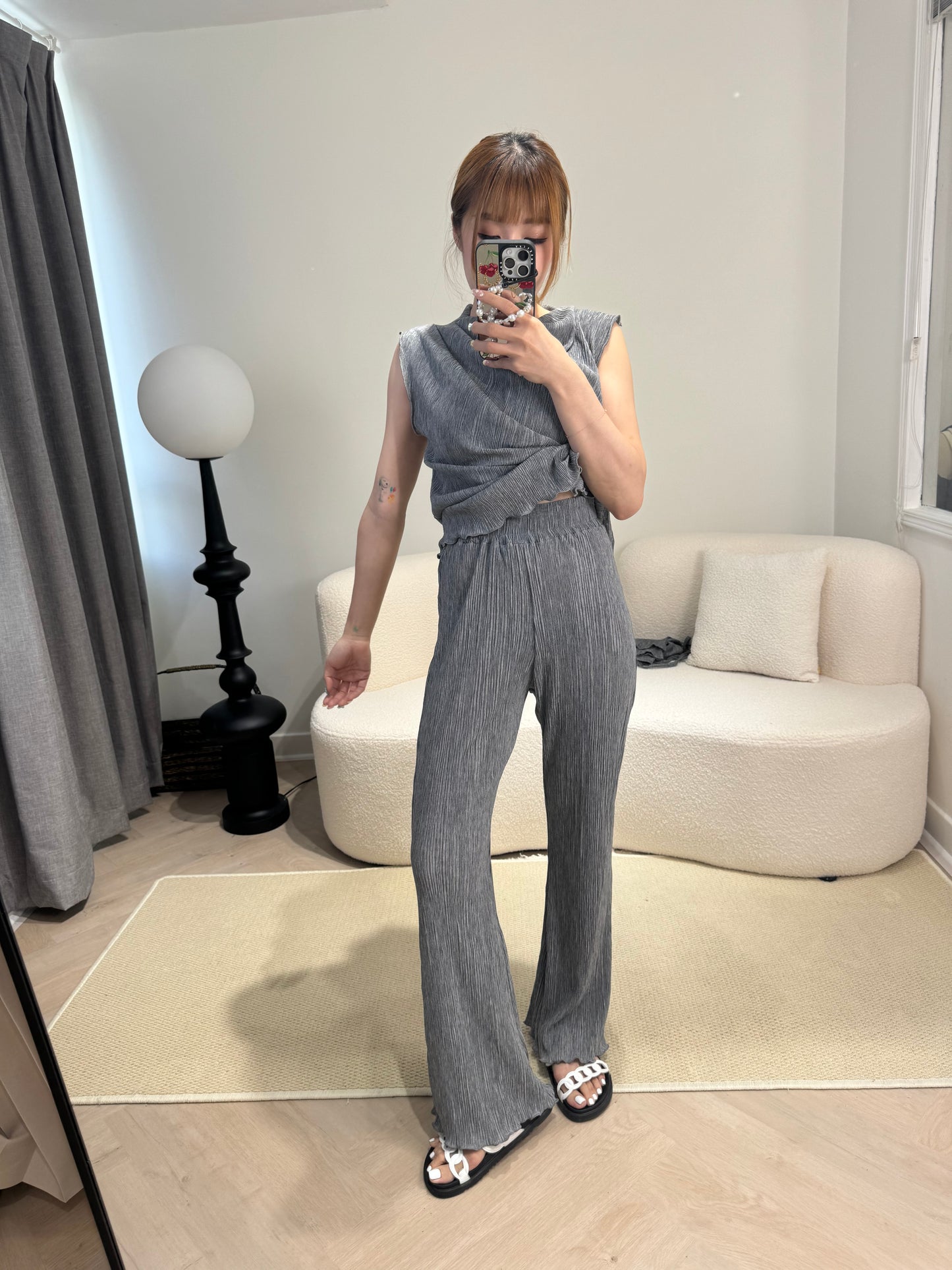 直樹紋背心+長褲套裝 ( 黑/米/啡/灰 )