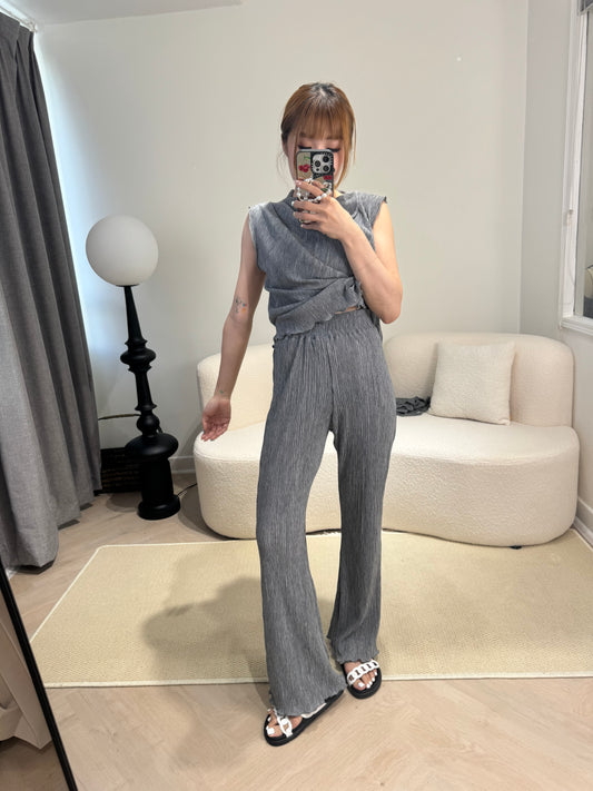 直樹紋背心+長褲套裝 ( 黑/米/啡/灰 )