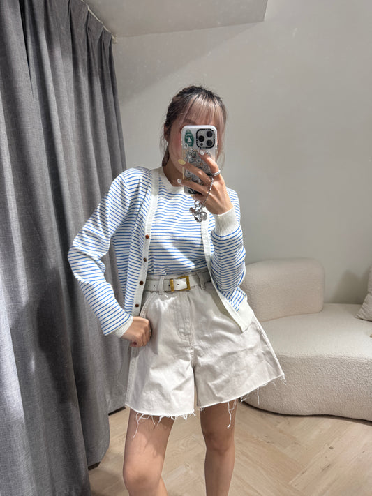 軟滑綿條紋套裝SET ( 寶藍/淺藍 )