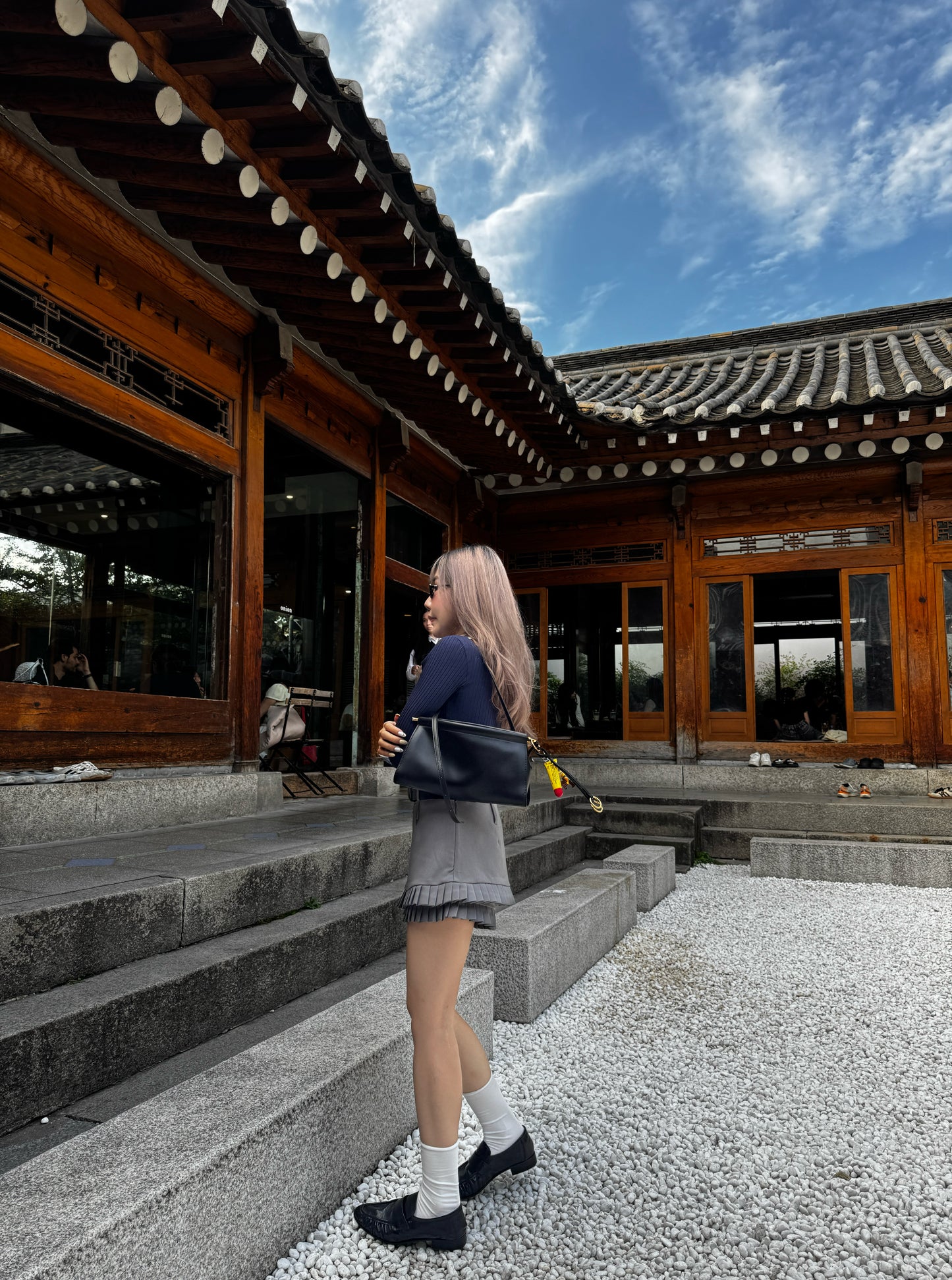 挺西裝料雙層百摺裙褲 ( 灰/啡 )