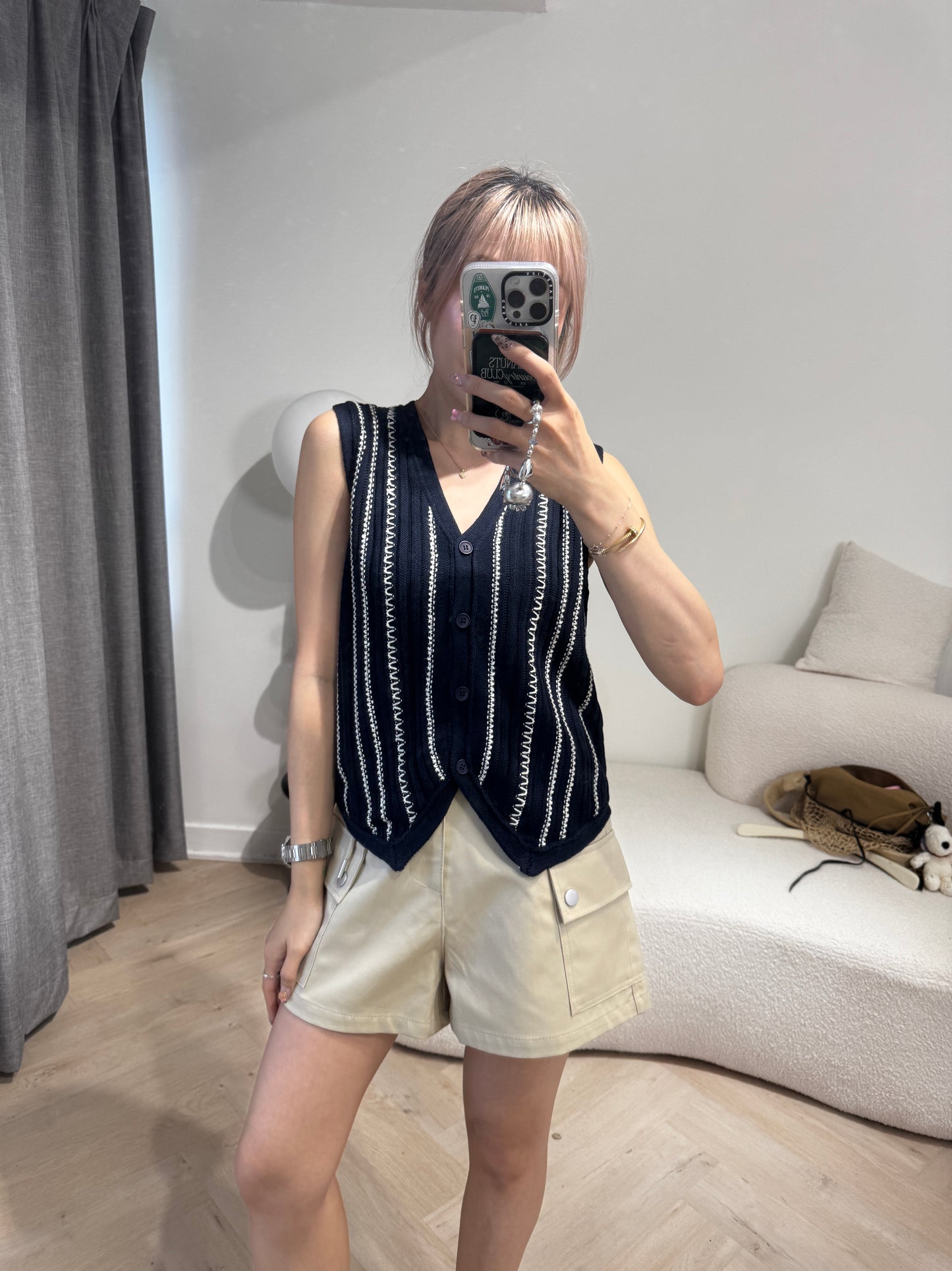 白線紋馬甲背心 ( 啡/寶藍 )