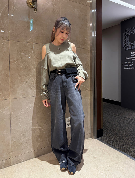 灰黑洗水直腳牛仔褲 ( S/M/L )