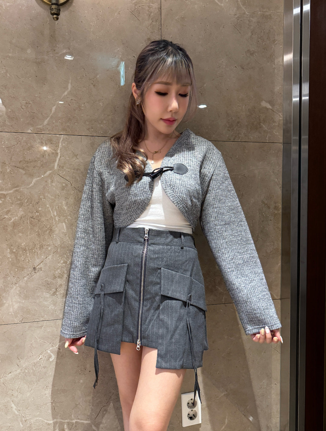 牛角扣線料短外套 ( 黑/灰/啡 )