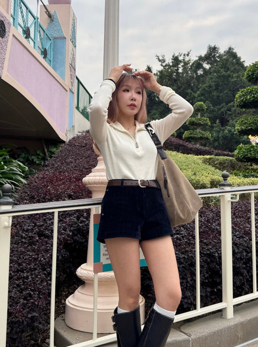 隱形口袋絨面短褲 ( 黑/深藍 )