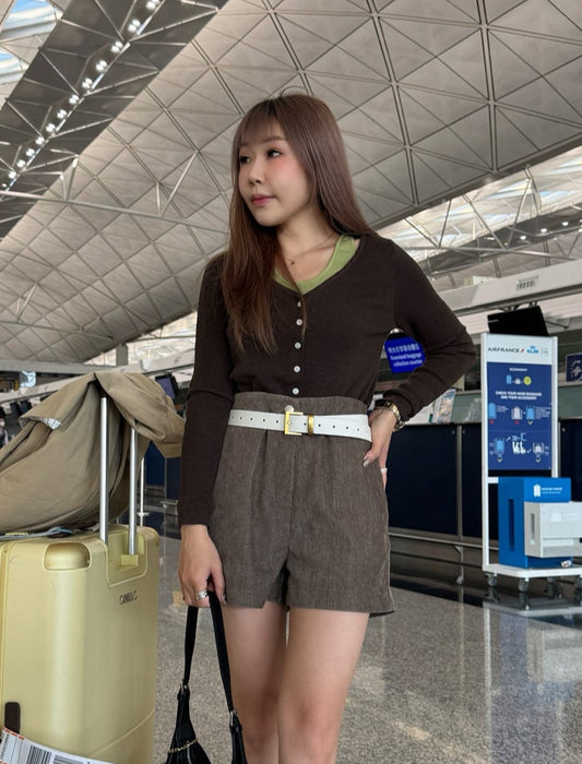 併色假兩件線料上衣 ( 啡/淺灰 )