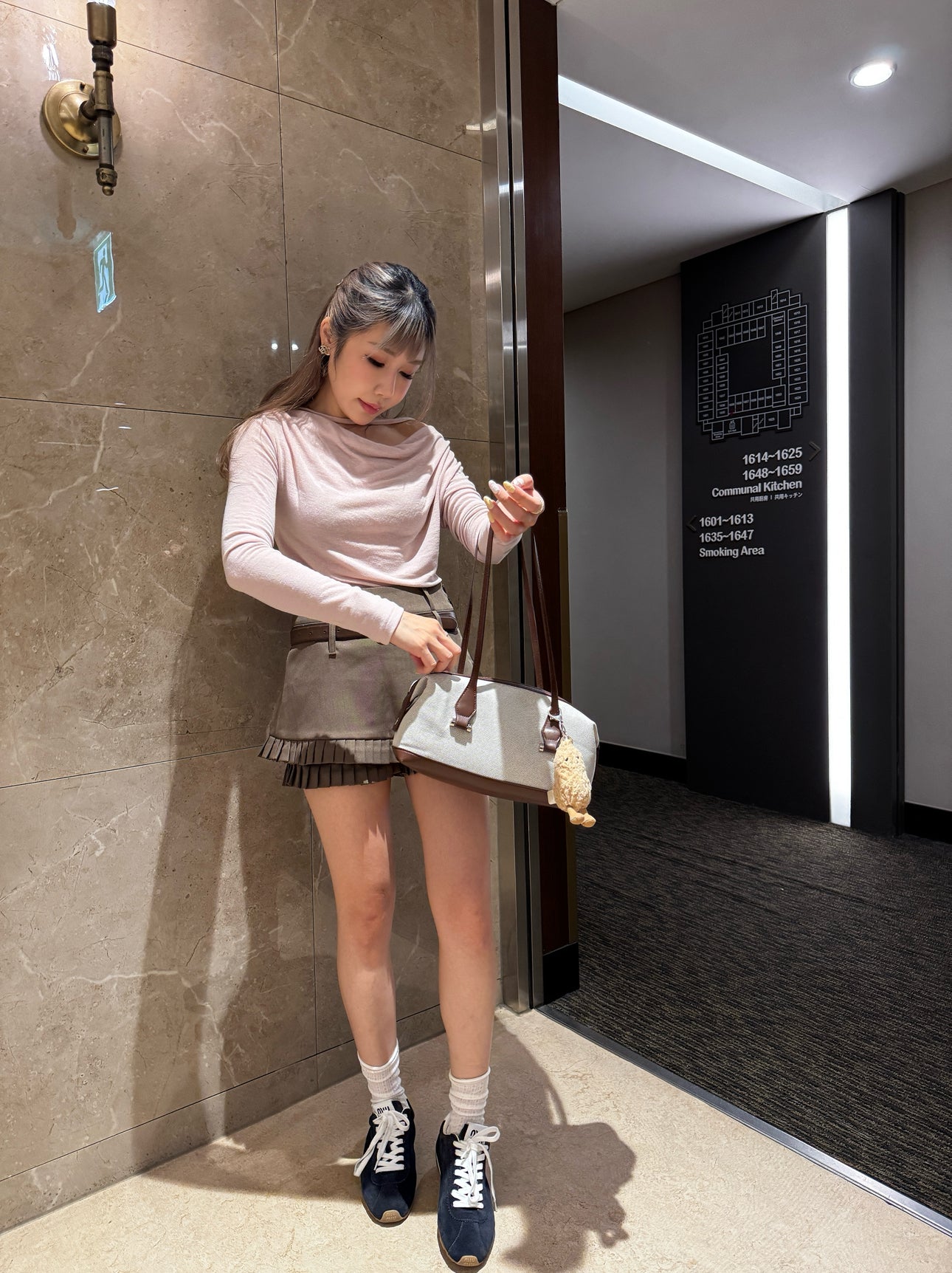 挺西裝料雙層百摺裙褲 ( 灰/啡 )