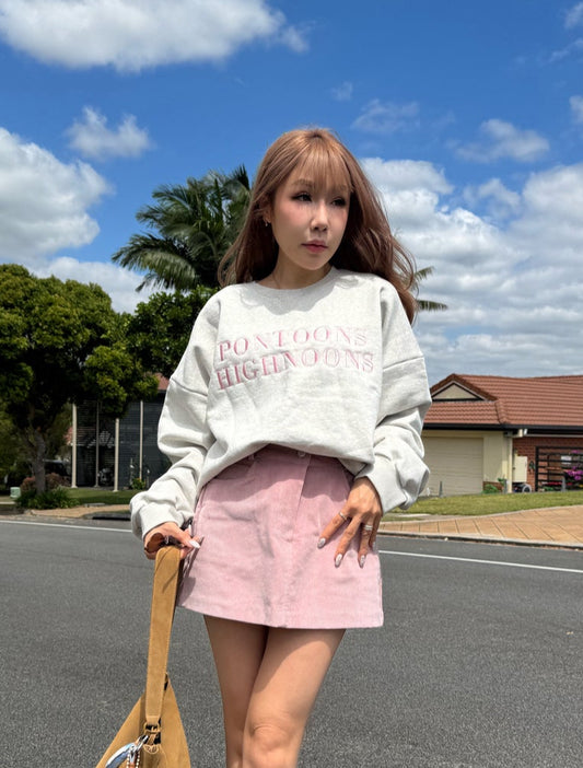 POTOONS刺繡寬鬆衛衣 ( 深灰/淺灰/米 )