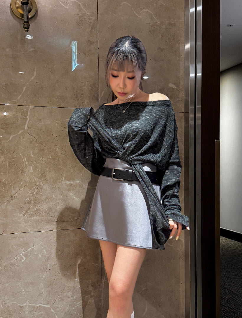 挺絹料短裙 ( 黑/灰/牛油果綠 )