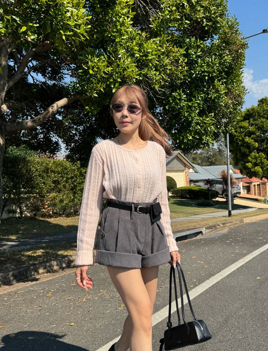 暗直紋珠冷外套上衣 ( 粉/深灰/米白/淺灰 )