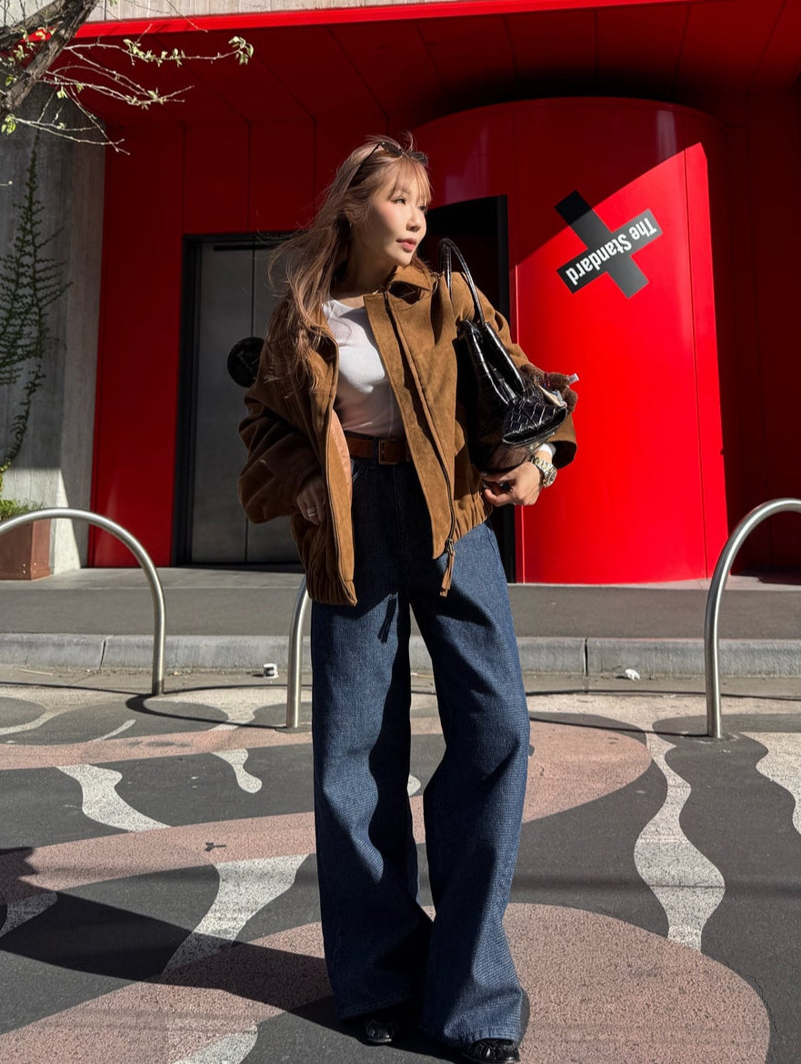 壓花紋深藍長牛仔褲 ( S/M/L )