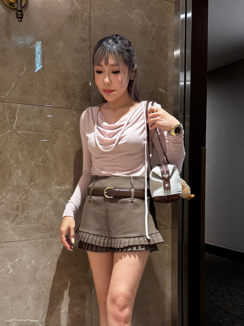 挺西裝料雙層百摺裙褲 ( 灰/啡 )