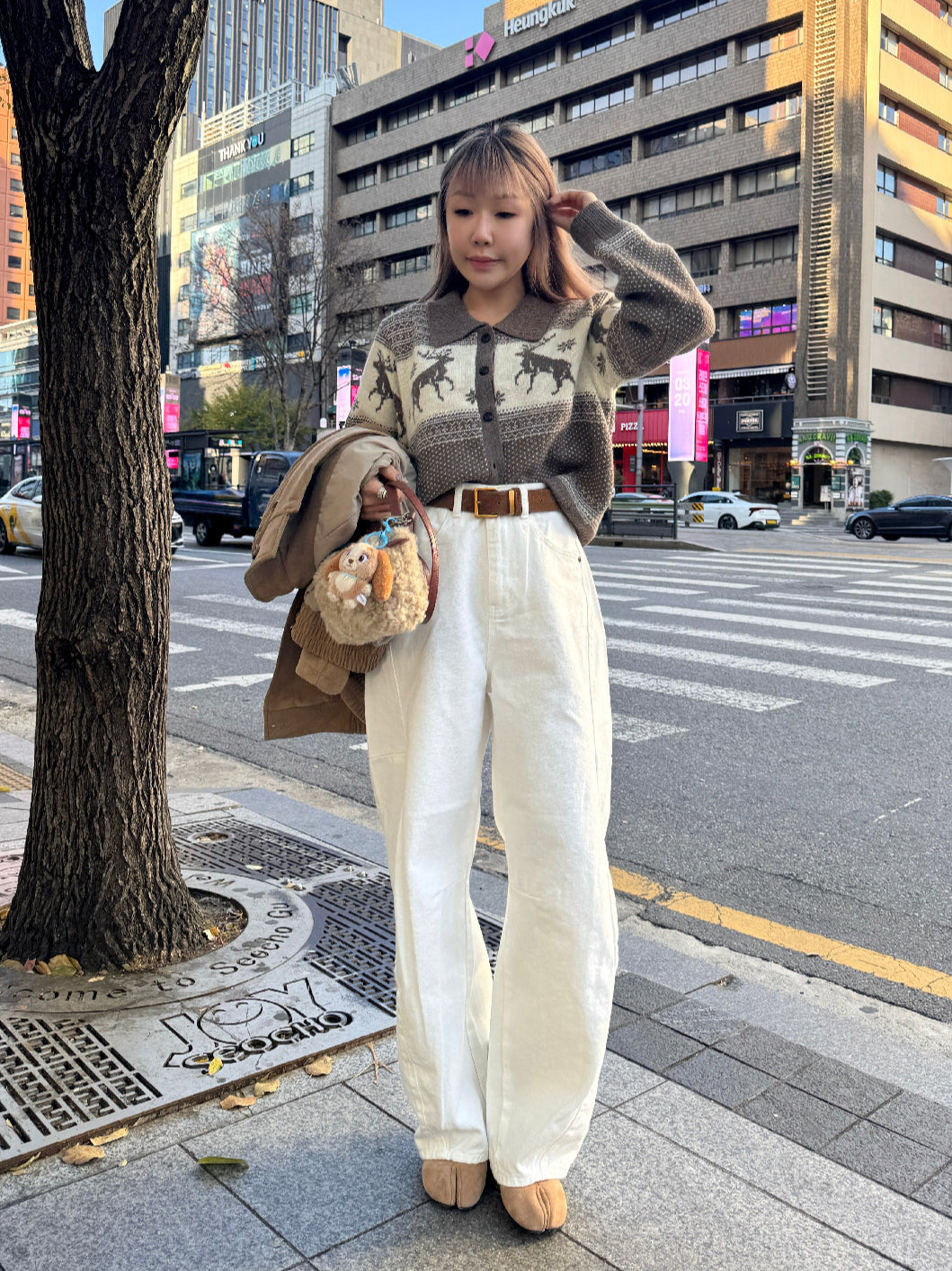 車線彎刀牛仔褲 ( 白/杏/淡綠 )