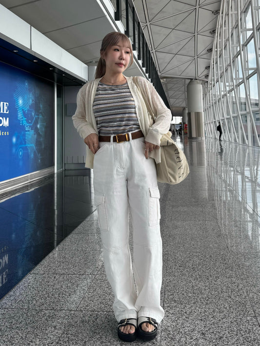 明線口袋薄長褲 (黑/白 ) S/M