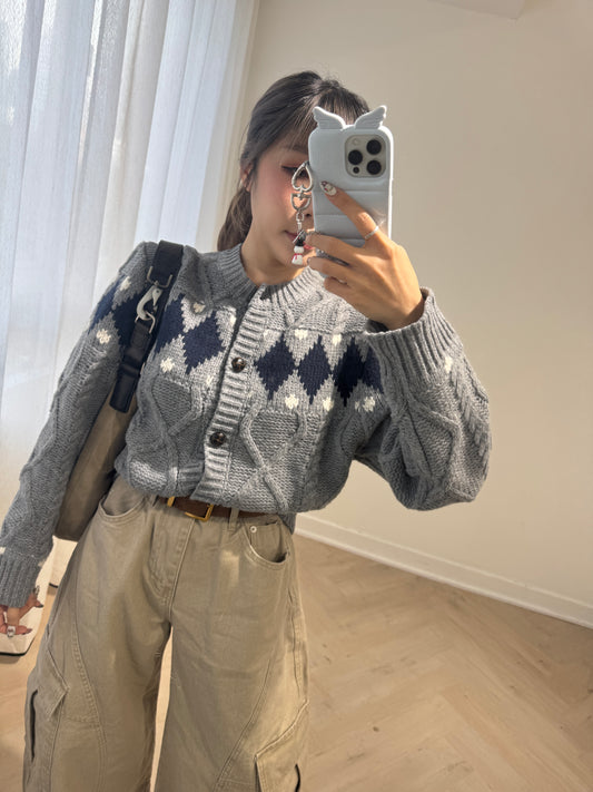 雪花暗扭紋上衣外套 ( 米/灰 )