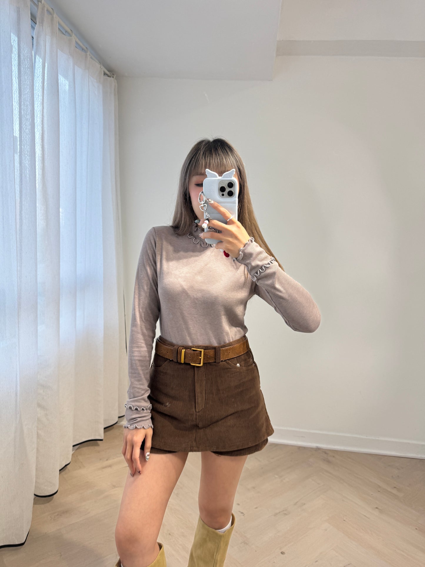 燈芯絨層次裙褲 ( 黑/啡 )