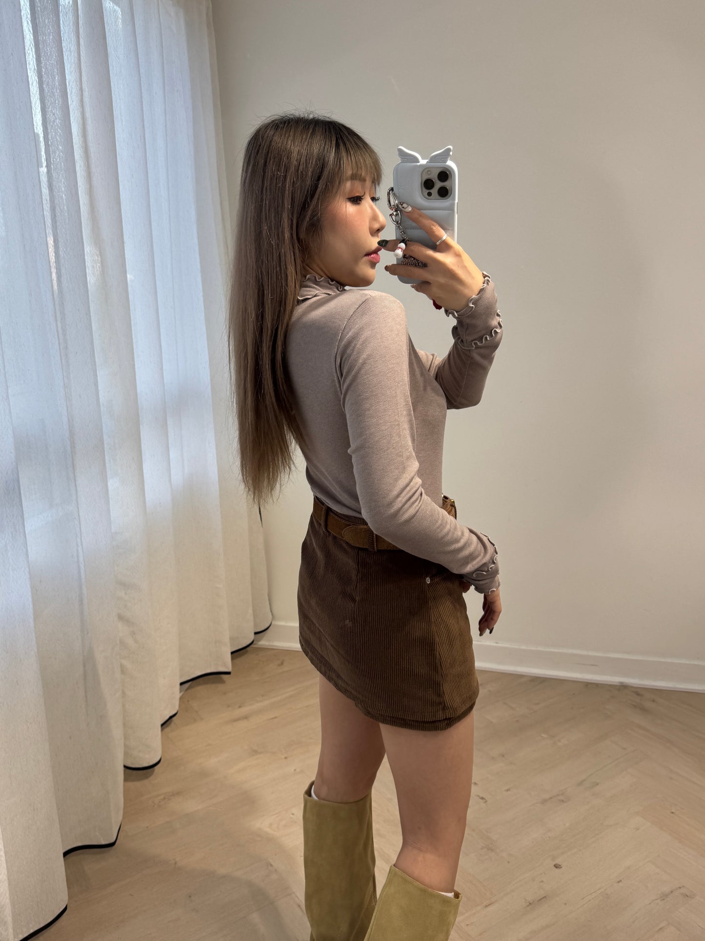 燈芯絨層次裙褲 ( 黑/啡 )