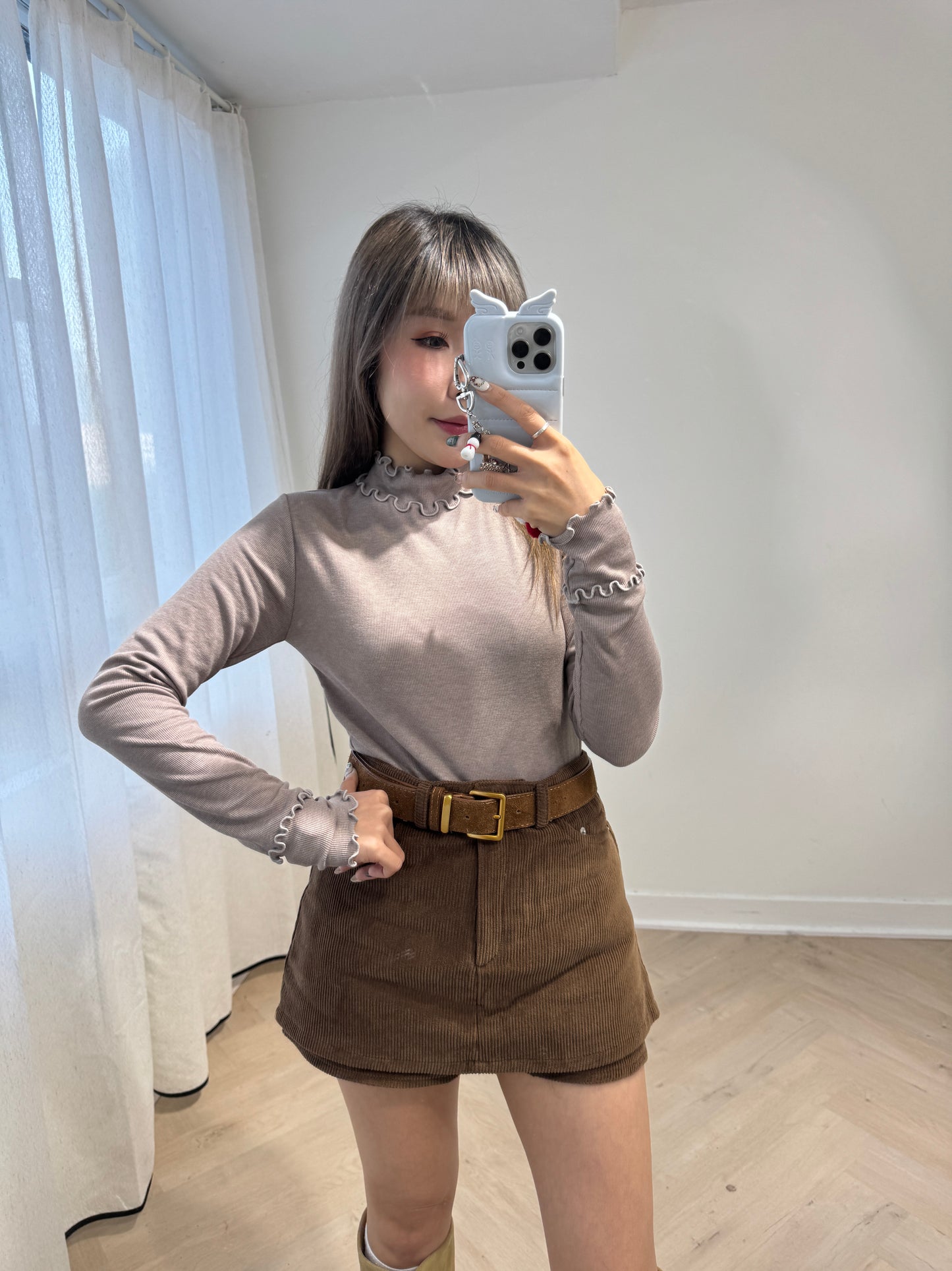 燈芯絨層次裙褲 ( 黑/啡 )