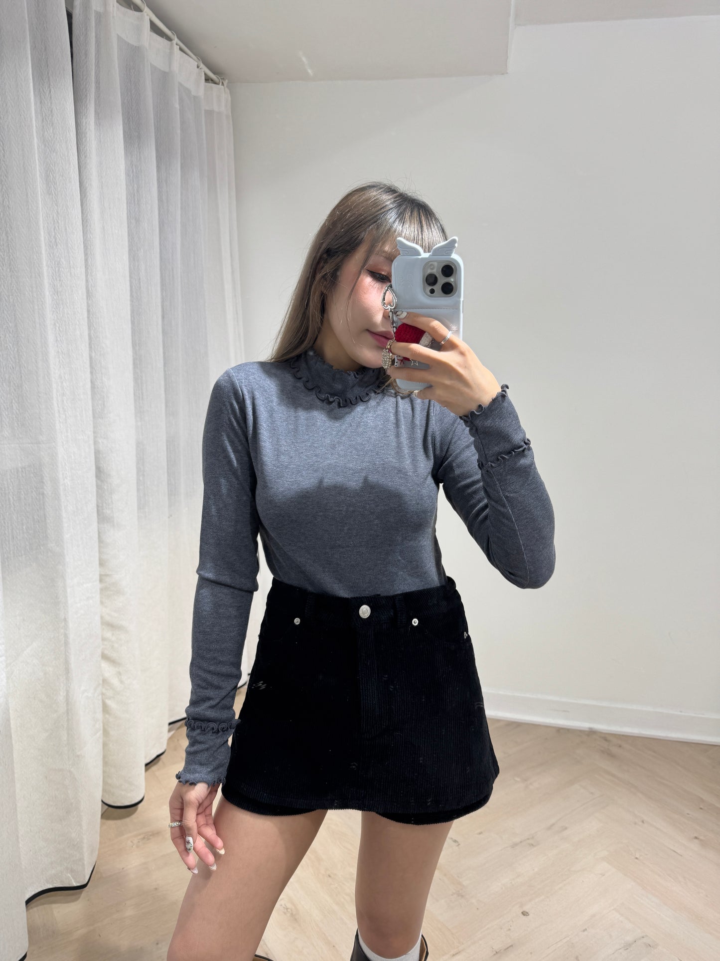 燈芯絨層次裙褲 ( 黑/啡 )