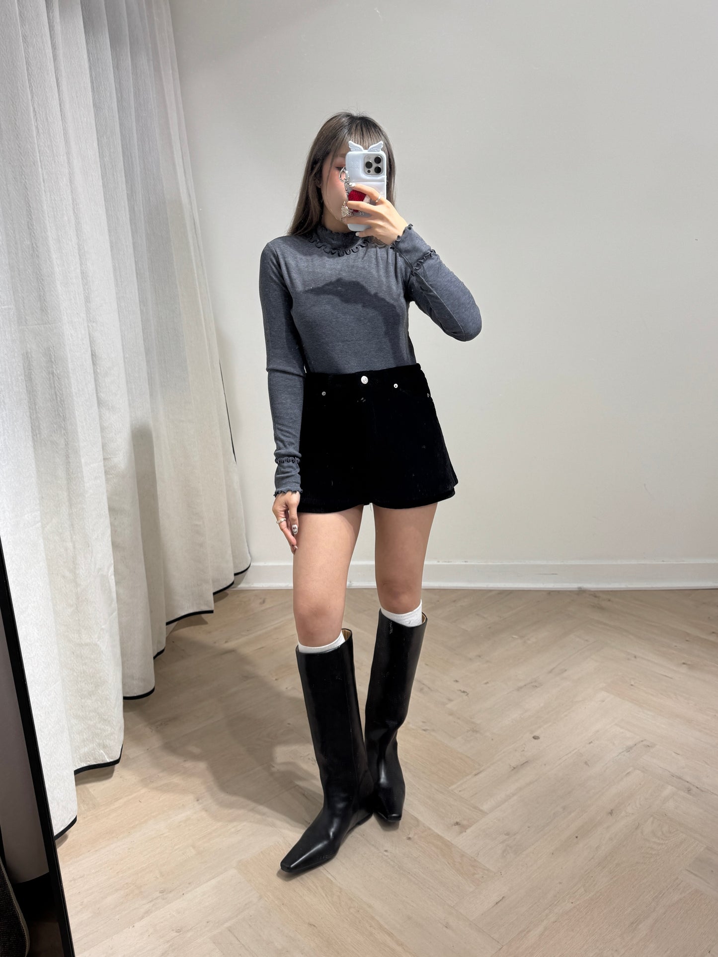 燈芯絨層次裙褲 ( 黑/啡 )